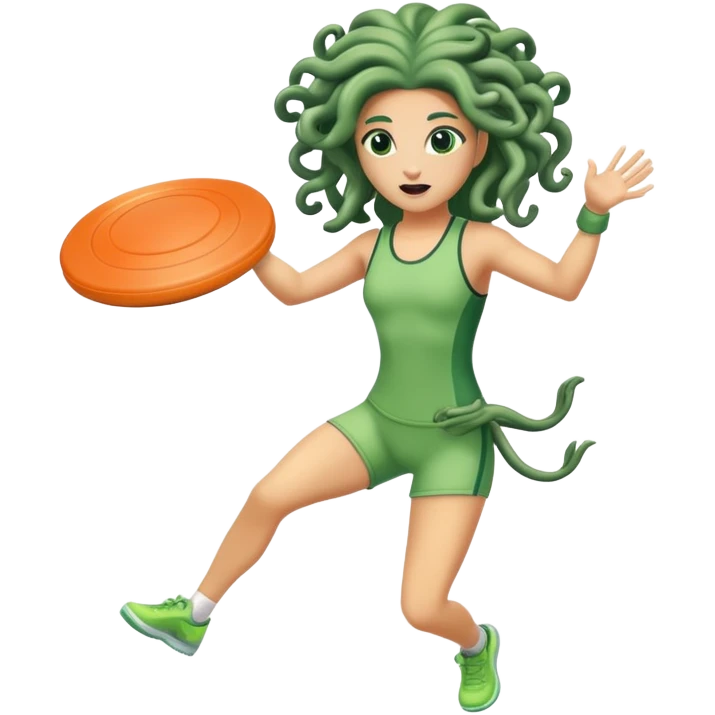 medusa, wearing an athletic outfit, throwing a frisbee emoji