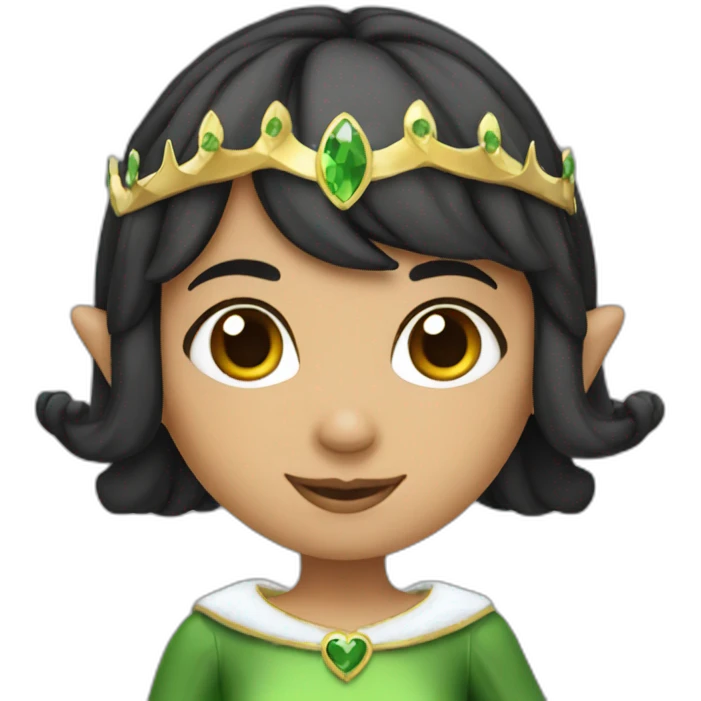 Black haired Elf girl with tiara and bob haircut emoji