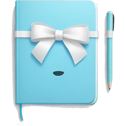 Pastel blue notebook with a white bow on it emoji