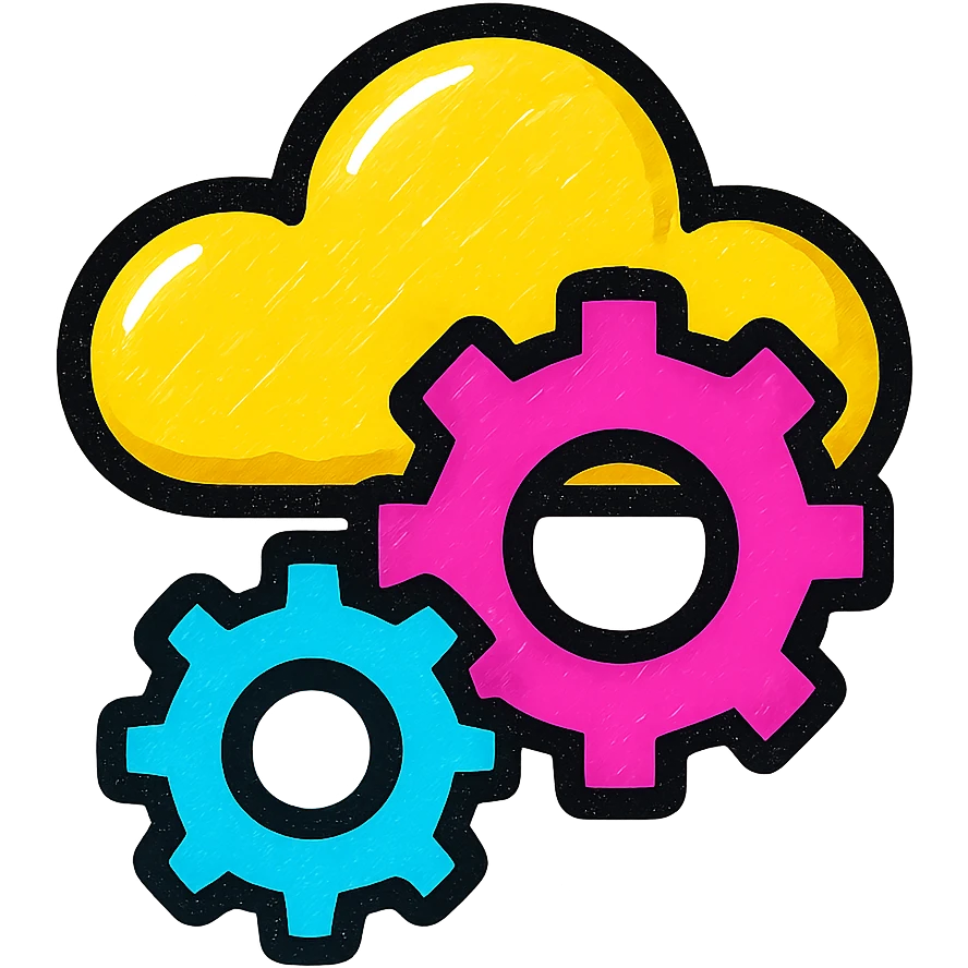 modern tech icon of a cloud with gears, vibrant color, clean lines, representing DevOps Cloud Engineer emoji
