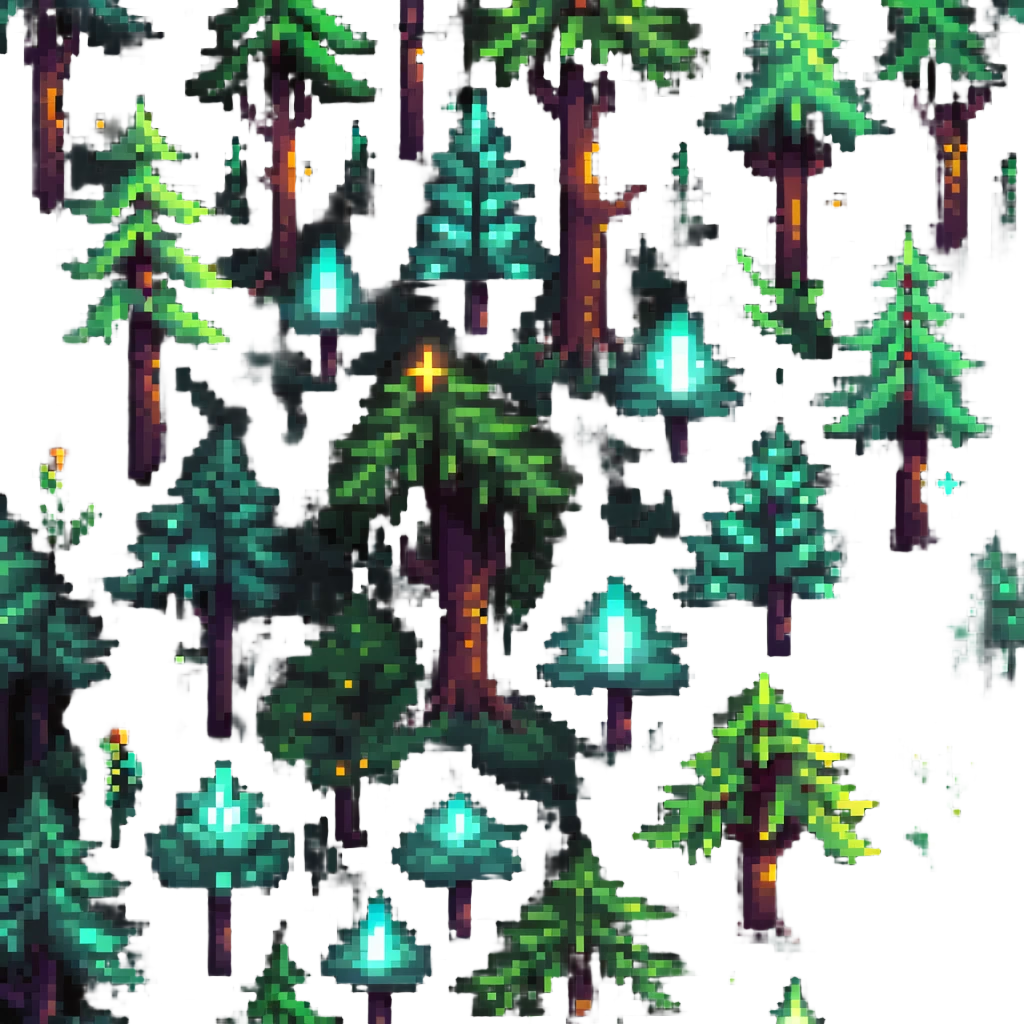 magical forest with glowing crystals and light particles emoji