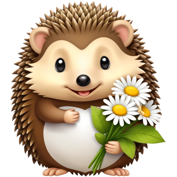 hedgehog holding a bouquet of daisy flowers emoji