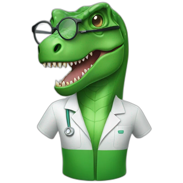 green t-rex head with glasses in lab uniform emoji