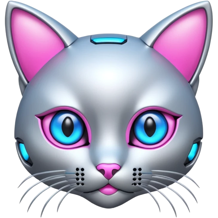 Robot kitten with pink and neon blue eyes emoji