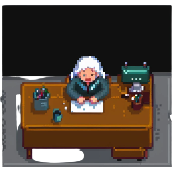 person sitting at a desk crying emoji