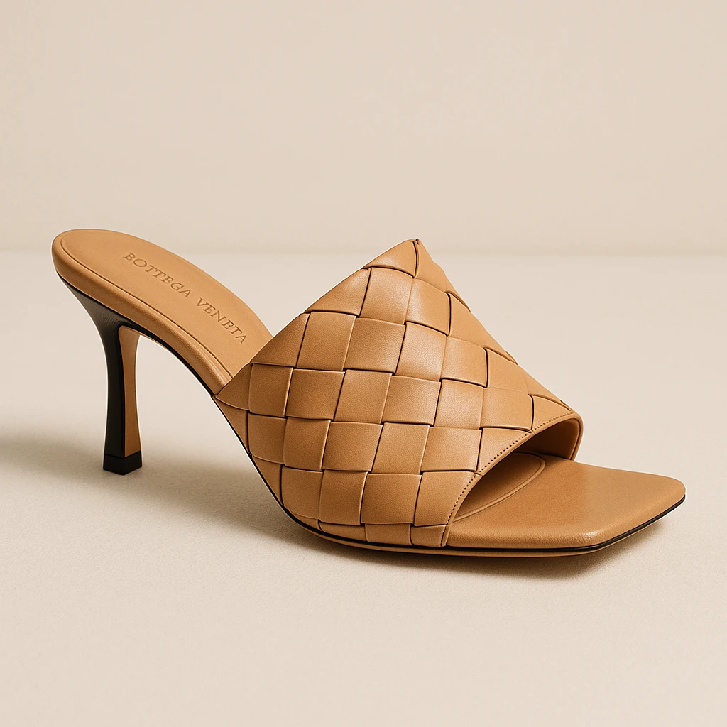 Bottega Veneta shoes, signature woven leather design, elegant and modern, simple background emoji