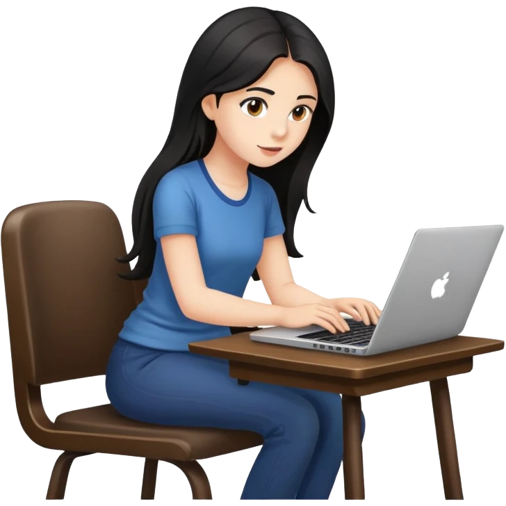 girl with long dark hair using a laptop on a chair emoji