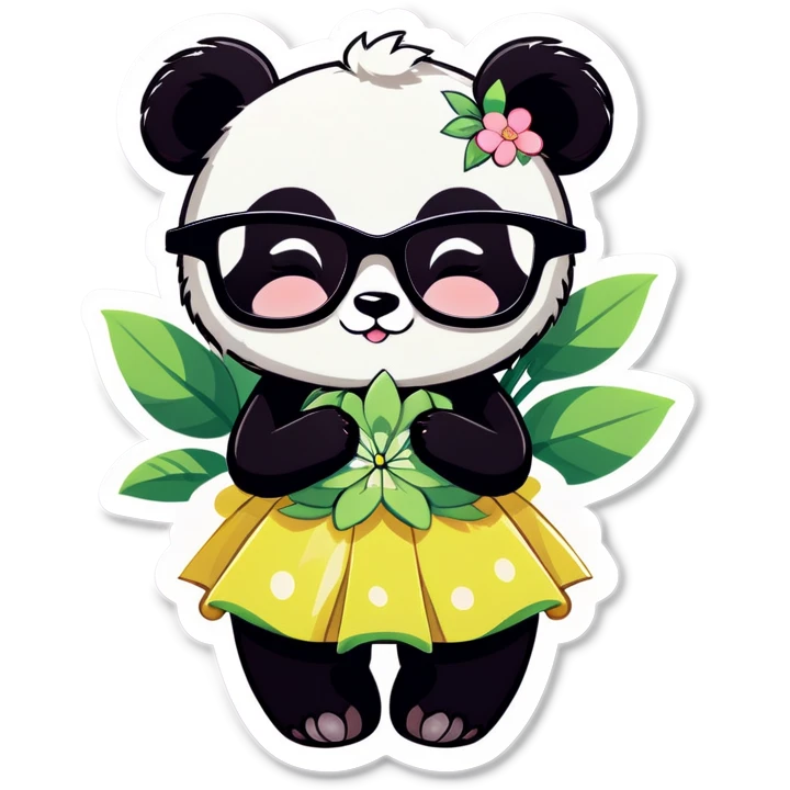  Cute female Panda wearing a tutu and glasses with a flower above 1 ear sleeping  emoji