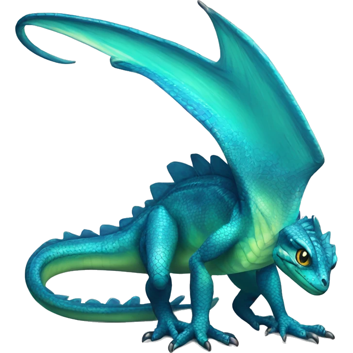 Cyan Shiny Lizard-Reptile-Raptor-Fakémon with dark-blue patterns Full Body emoji