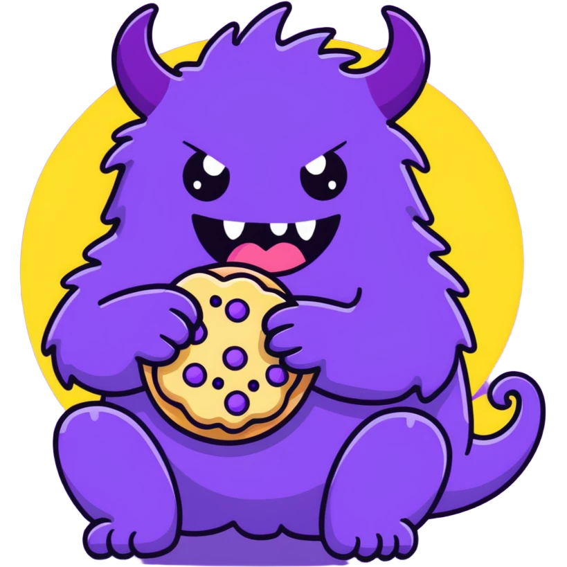 purple fluffy monster eating a cookie emoji