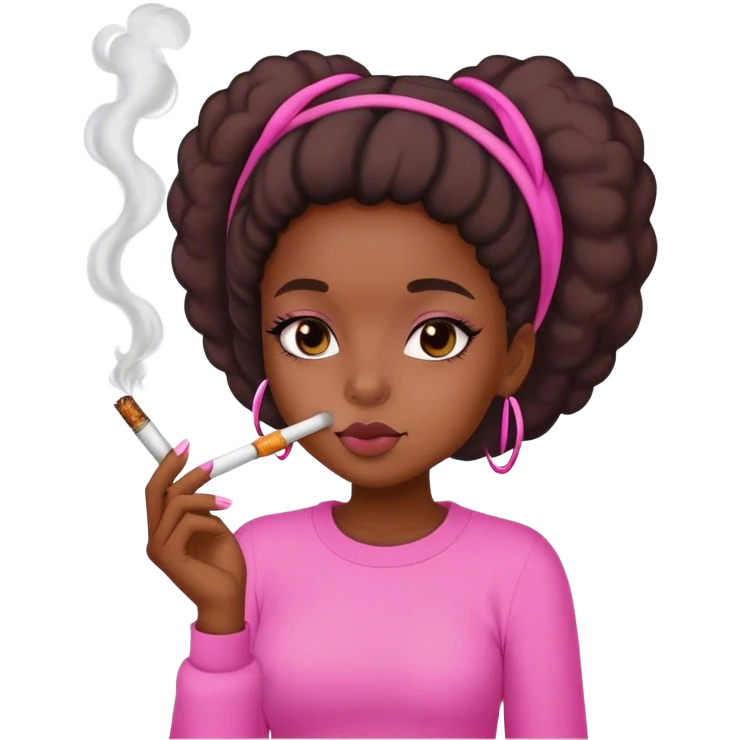 a cute black girl smoking a blunt wearing pink emoji