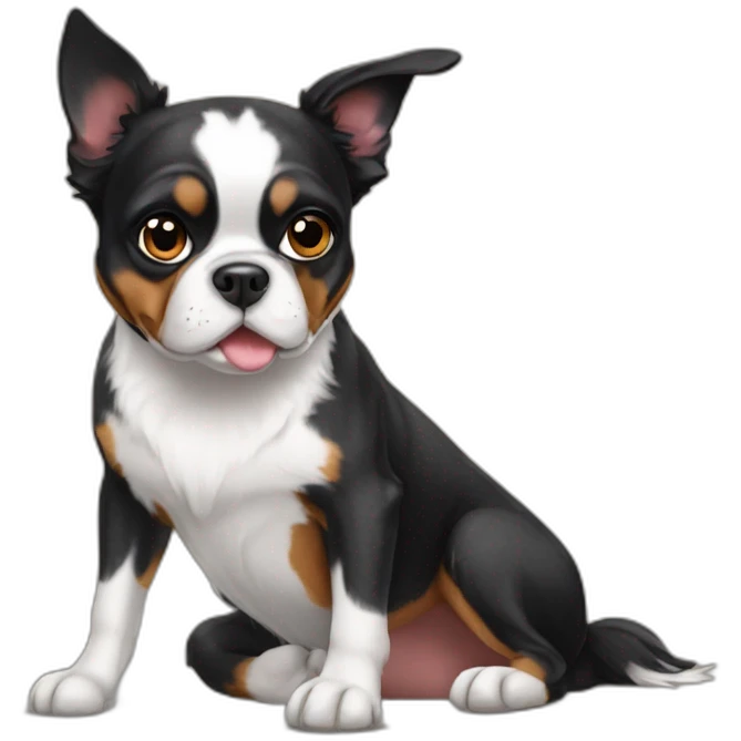 Boston terrier sitting with a Australian Shepherd emoji