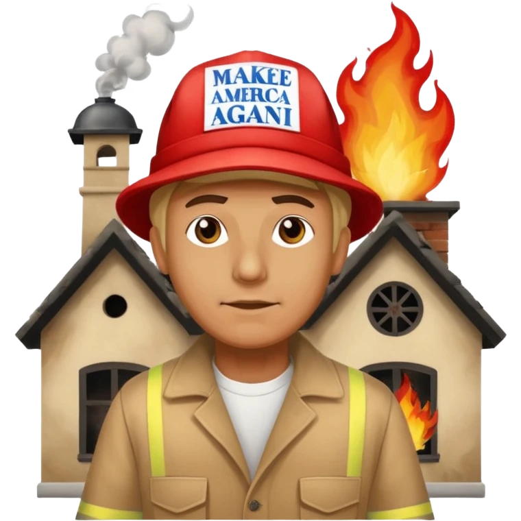 Man with make America great again hat lightning a orphanage on fire emoji