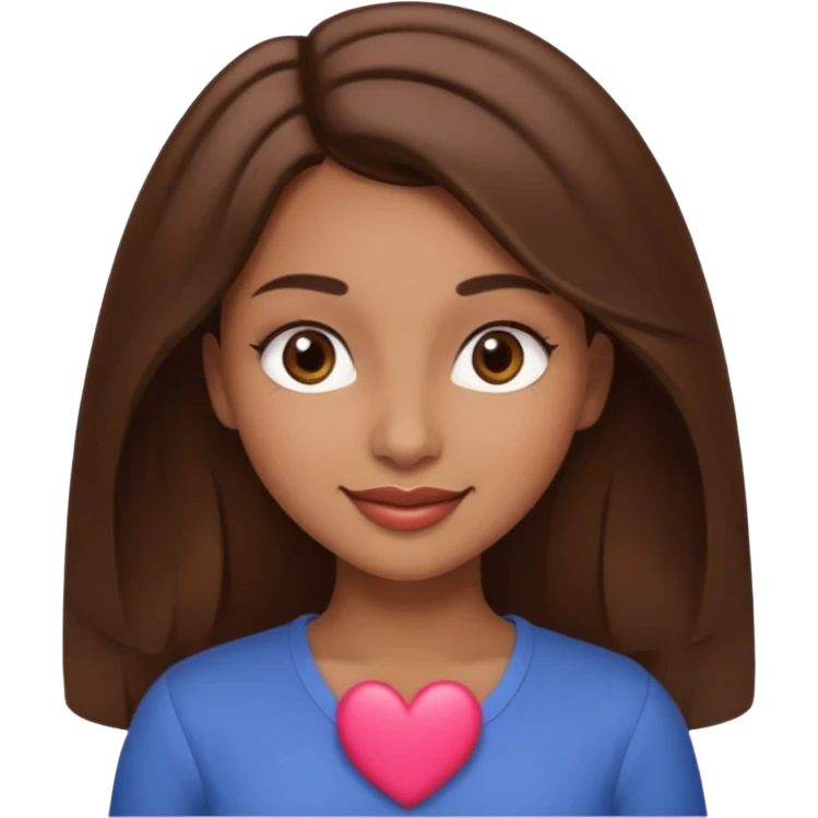 brown-skinned girl with slightly wavy hair, straight nose, heart-shaped lips, round eyes and face, soft eyebrows, long lashes, smiling, shown from the waist up emoji