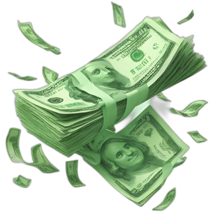 multiple green paper $100 money notes flying around emoji