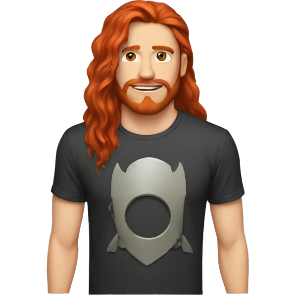 guy with long red hair and no beard with a metal band shirt emoji
