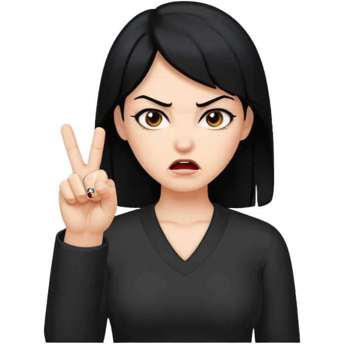 Woman with black hair showing middle finger angry emoji