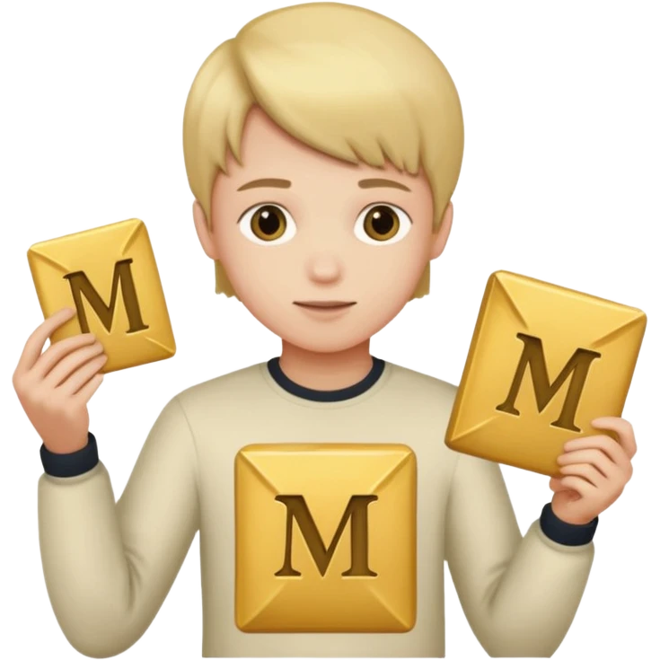 Create two letters, N and Y, in the shape of sisters. Create an image of a boy holding the letter N and a girl holding the letter M  emoji