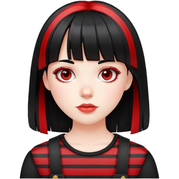 Pale girl, black hair with red striped hair and bangs emoji