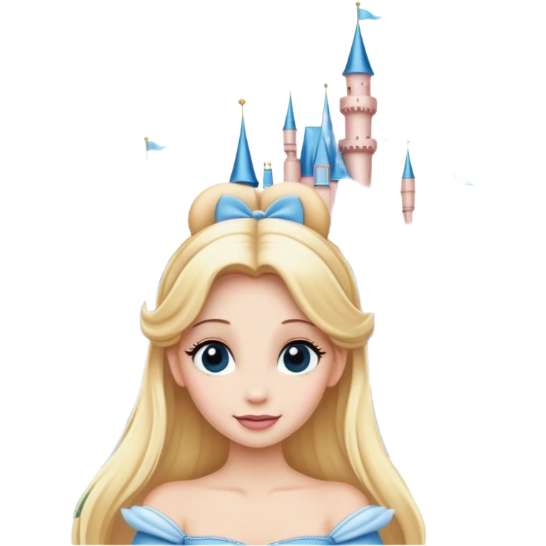 Long blonde hair fairy wearing Minnie ears in front of Cinderella’s castle  emoji