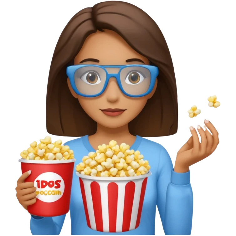 woman with 3d glasses, holding a bucket of popcorn emoji