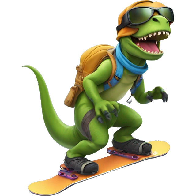 Dinosaurier auf einem Snowboard mit Skibrille emoji