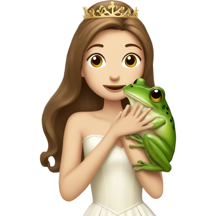 White princess with brown hair kissing frog emoji