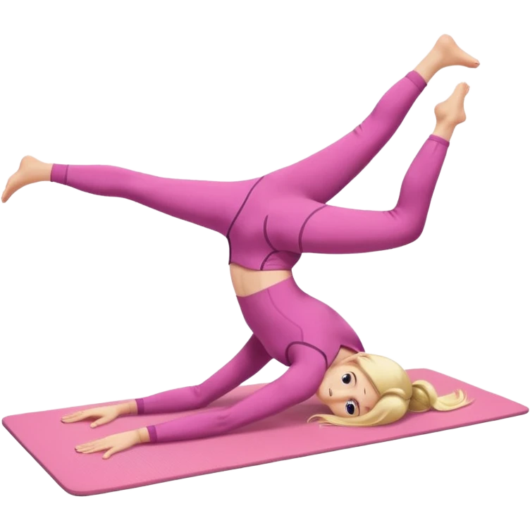 A fair-haired girl in a pink suit does a back bridge on a mat. two legs and a bridge to the other side.the feet are on the mat, the back is arched inward and the hands are stretched towards the legs emoji