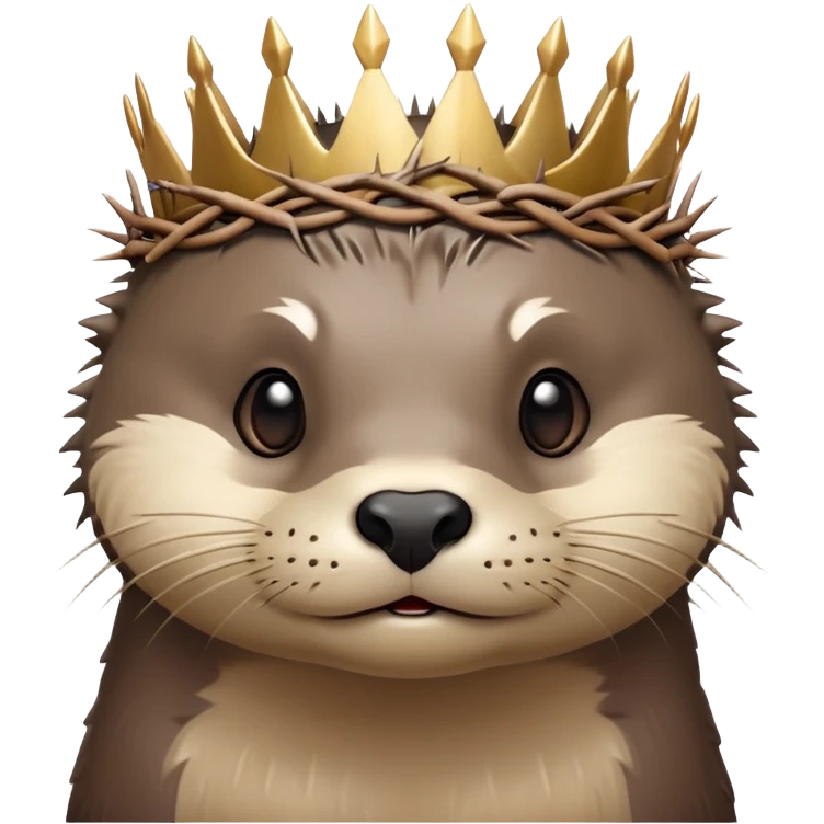 really cute confused otter face with simple thorny stem wrapped horizontally around its forehead like Jesus Christ's Crown of thorns, no crown shape on top, just thin spiky branches circling the forehead emoji