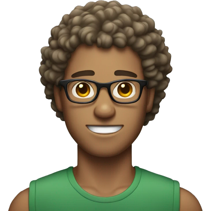 guy with fair skin, curly hair, braces, glasses, and biceps emoji