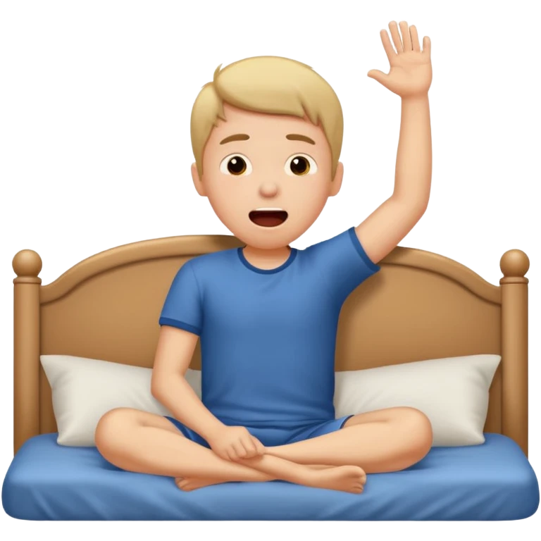 emoji- of a stretching boy waking up in bed emoji