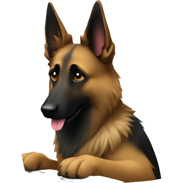 belgian shepherd coding on a laptop with his paws emoji