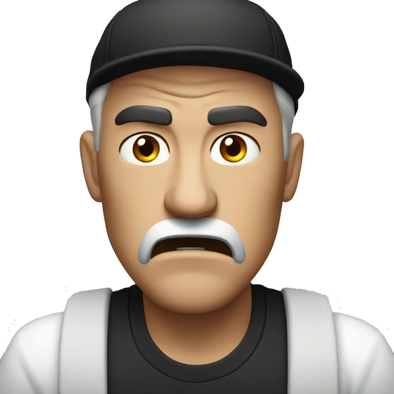  angry man wearing a black cap and a white shirt , with furious expression  emoji