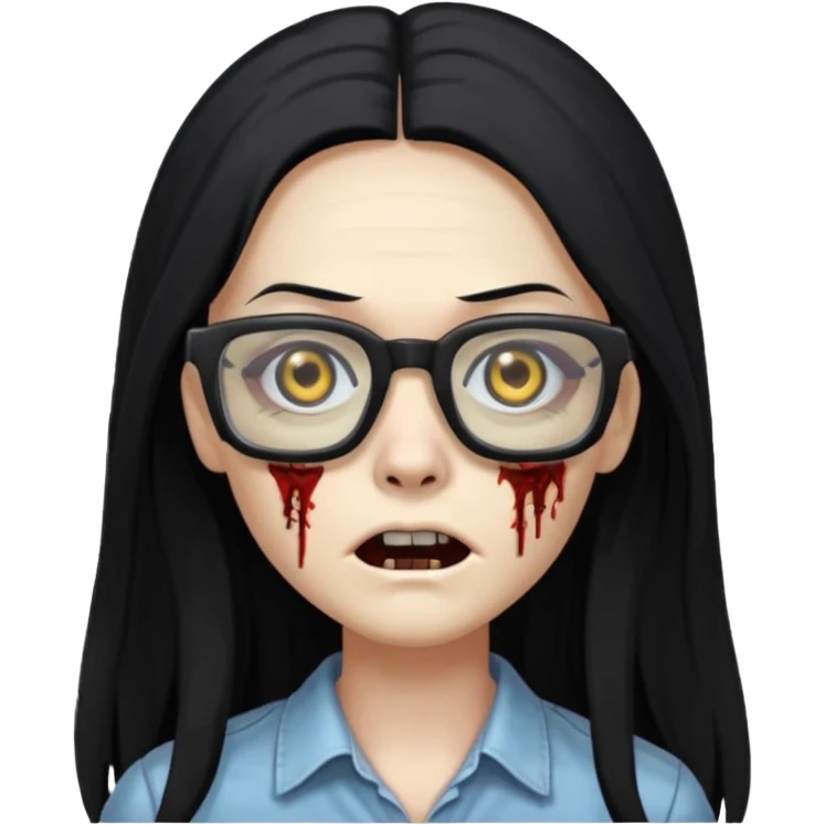 zumbi de cabelo grande preto,olhos pretos e oculos quadrado emoji