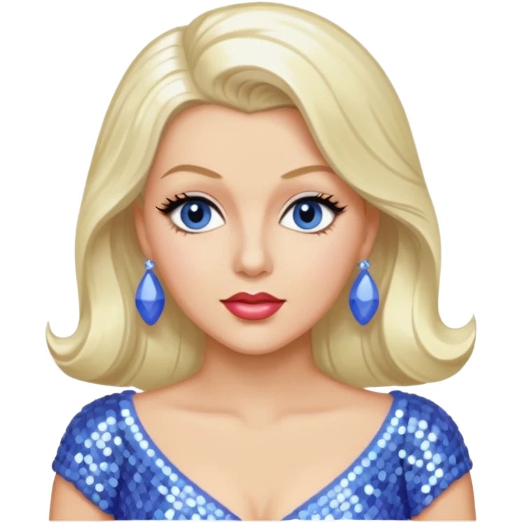Lana Turner with long platinum blonde hair, periwinkle sequin outfit  emoji
