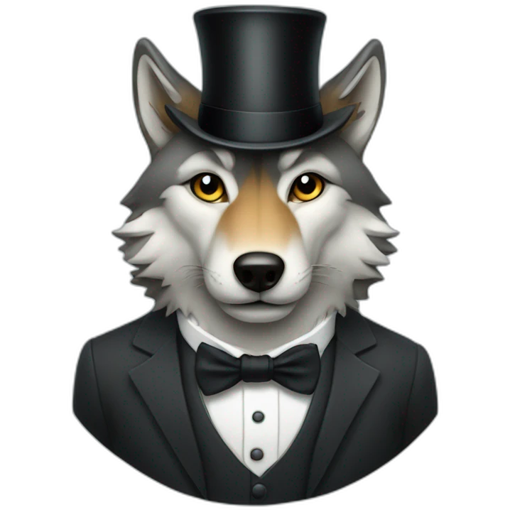 a wolf wearing a suit and a top hat with a monocle emoji