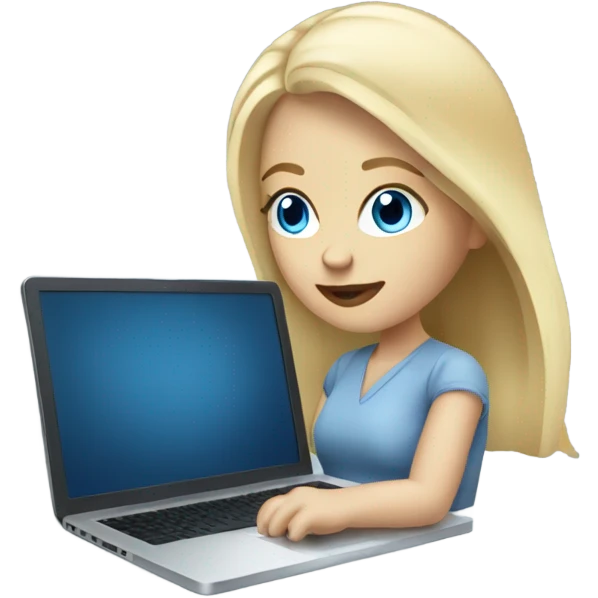 blonde pale white woman with blue eyes working on laptop emoji