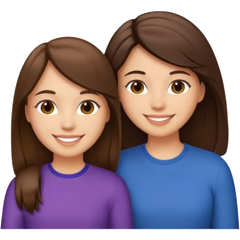 two best friends with brunette hair and light skin, smiling together emoji
