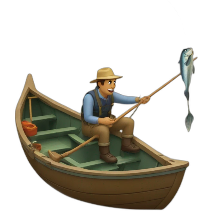 Man In a boat fishing with a giant fish hook. emoji