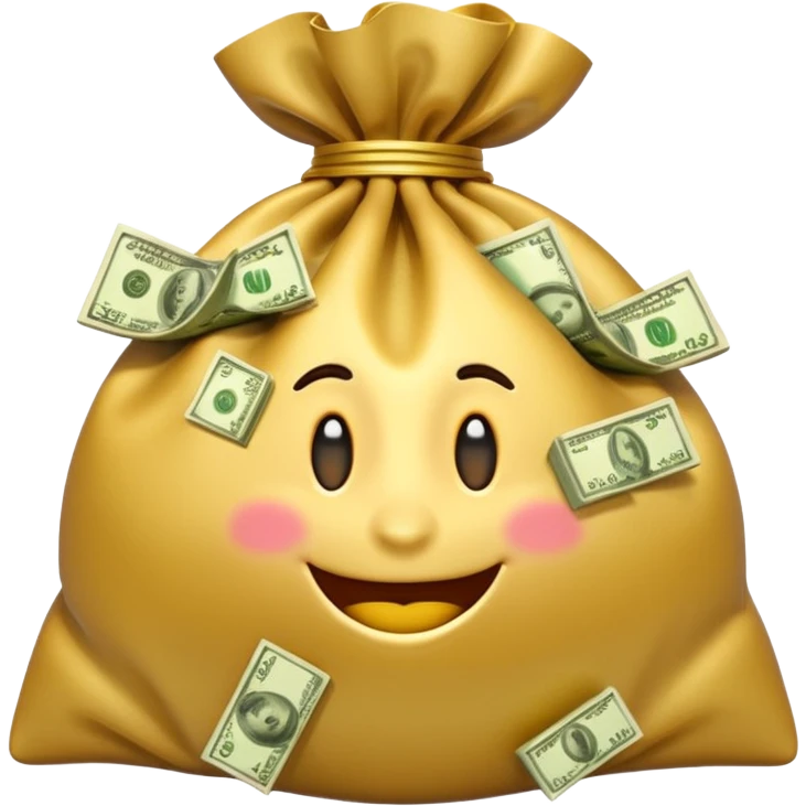 Luxury 3D emoji, overflowing money bag, stacks of cash, premium lighting, rich glossy look, ultra clean, transparent background


 emoji
