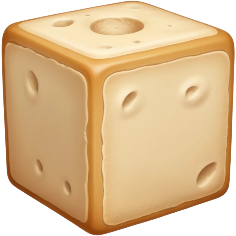 small block or cube of fresh baker’s yeast, pale beige color, smooth and slightly crumbly texture, neat but softly pressed shape with faint lines or cracks suggesting moisture and softness, no packaging, bowl, or extras, soft lighting, subtle shadows, emoji scale emoji