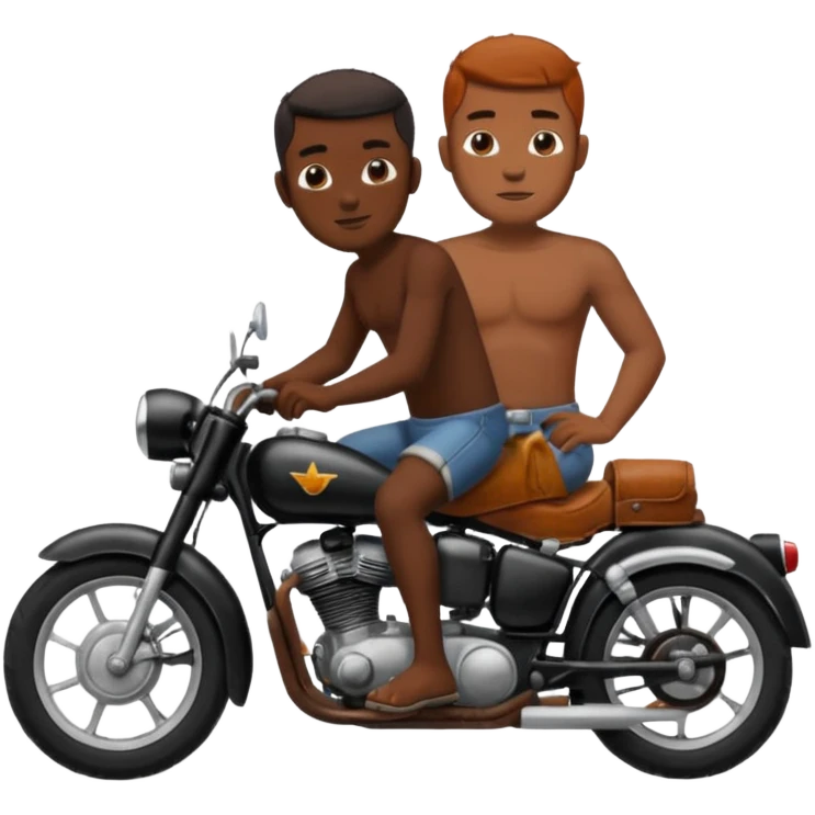 Black big men without shirt riding an old small motorcycle emoji