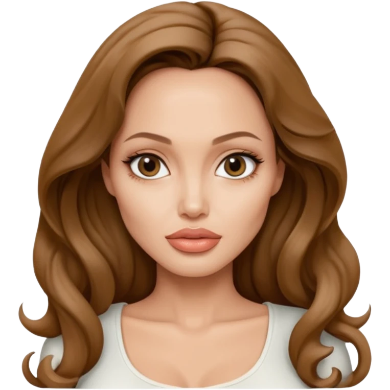 Angelina jolie , fashion model Beautiful woman model adult   large breasts  with monolid narrow eyes tan skin, full lips  long hair curled model white  top   emoji
