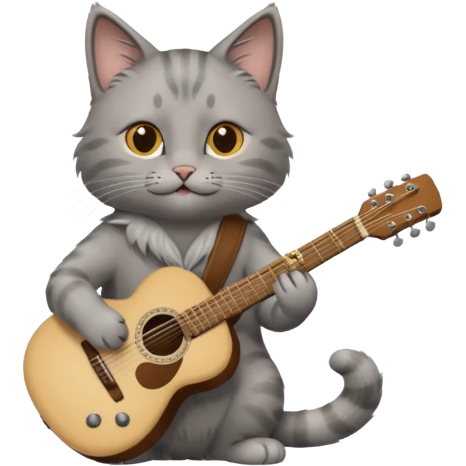 grey cat play guitar, long full body emoji