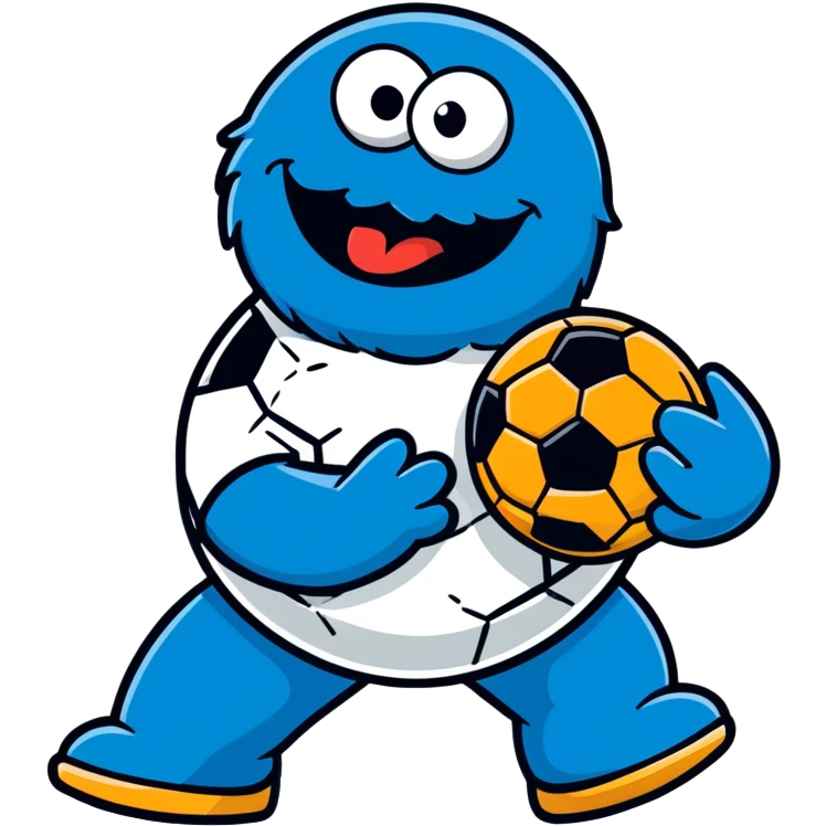 Cookie Monster heading a soccer ball emoji