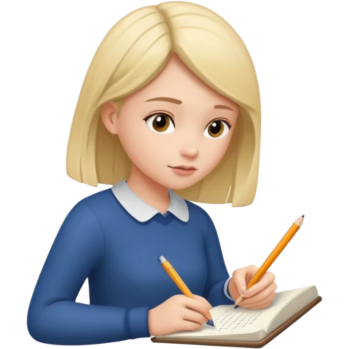 Girl writing on the notebook, side view. emoji