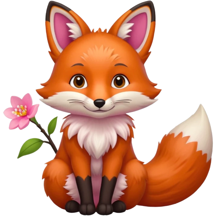 Fox holding a blossom and wearing a blossom emoji