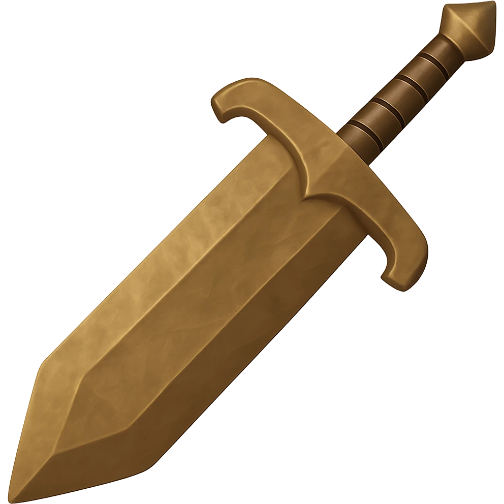 Make this sword into a greatsword by making the blade and guard wider, keep the bronze, worn look, no gems. The style should resemble the emoji style with a transparent background. emoji