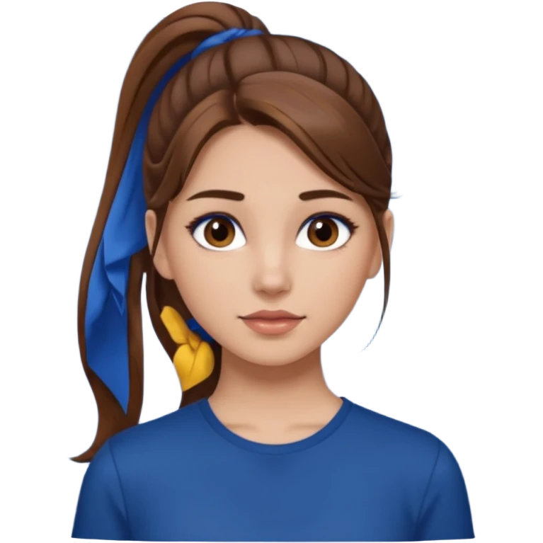 pretty girl brown long hair makeup ponytail  on left shoulder, dark blue shirt emoji