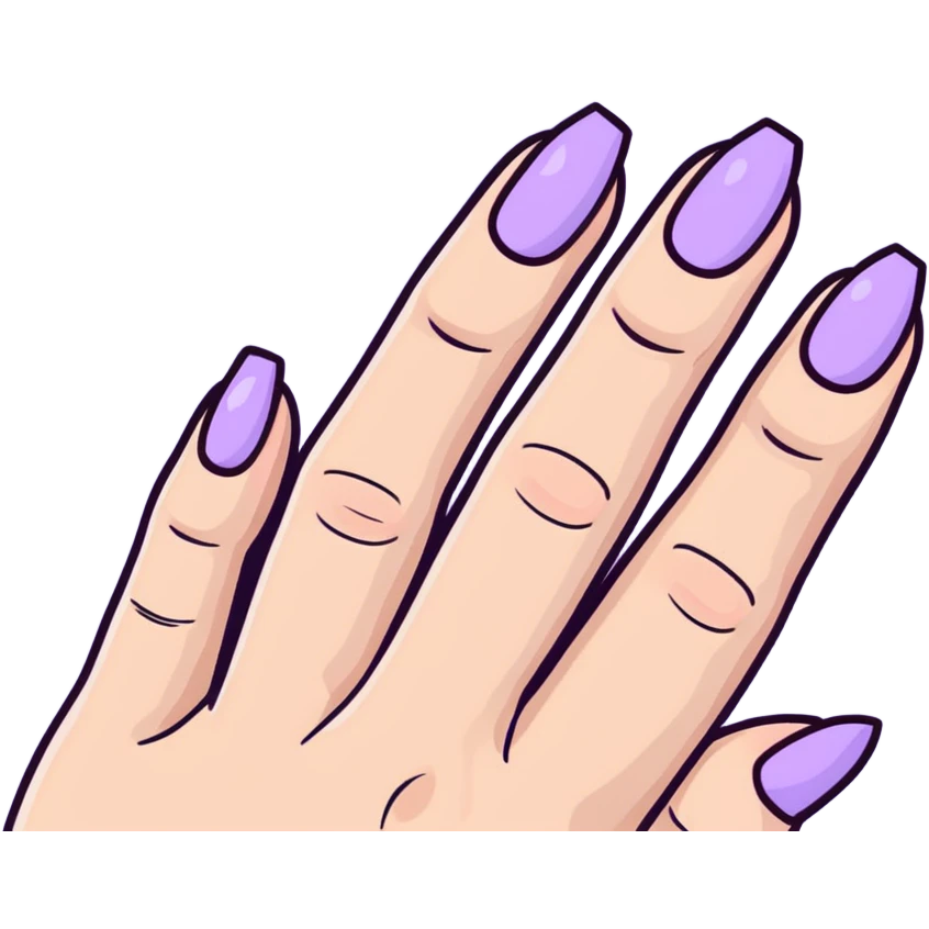 lilac pastel manicure with almond-shaped nails emoji